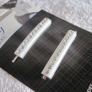 2 Goody Luxe Plastic White Block Diamond Gems Bobby Slides Hair Pins Jewel Stun